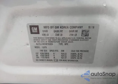 2016 Chevrolet Trax Lt from USA, damaged, VIN KL7CJLSB2GB762624